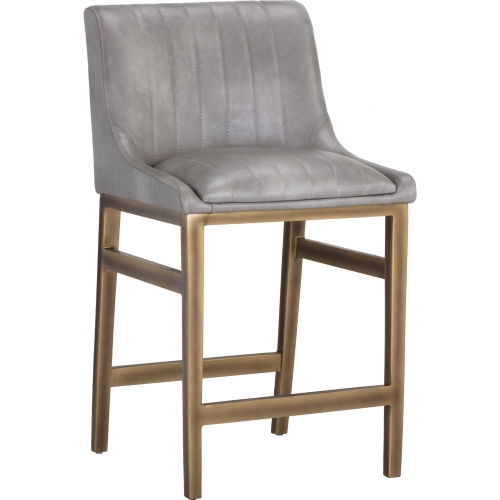 Halden Counter Stool in Grey Metal Leatherette & Bronze Steel